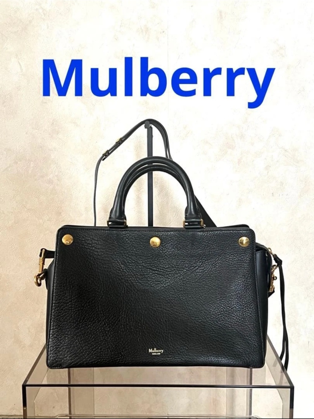Mulberry Black Pebbled Leather Satchel with Gold Hardware